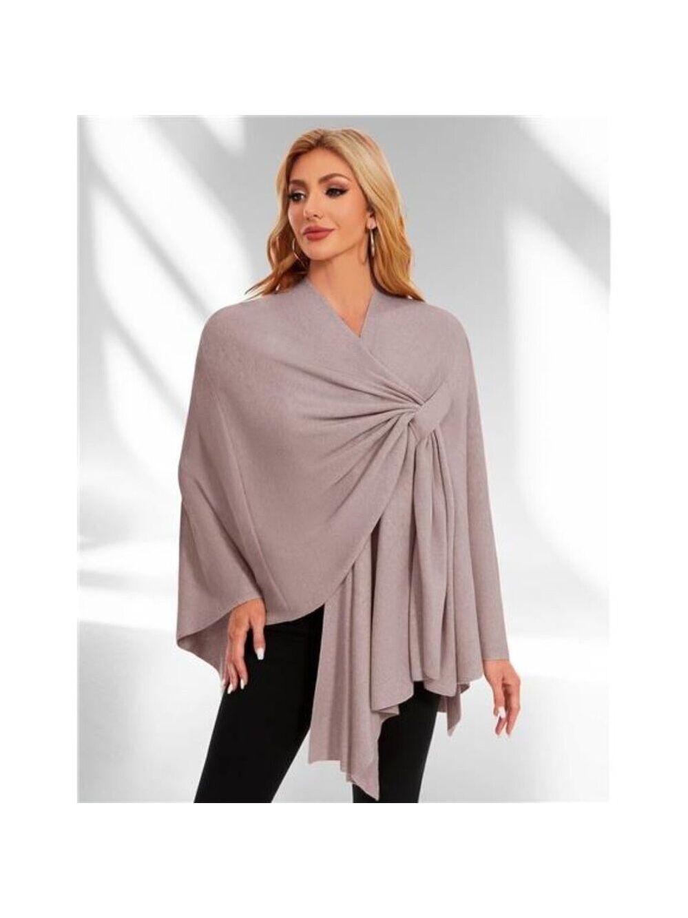 Womens knitted poncho wrap soft warm cross front shawl cape lightweight travel - Picture 5 of 7